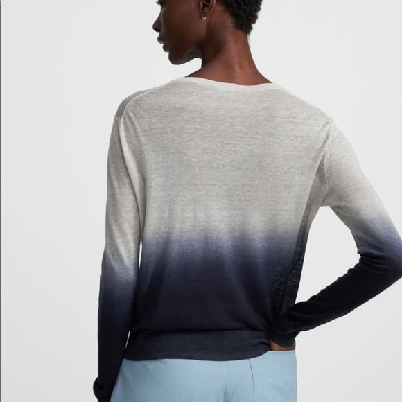 Theory Navy Linen Sweater Small Ombre Crew Neck Sag Harbor Lightweight Knit - Picture 15 of 15